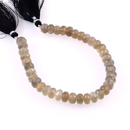 8.5mm-9mm Natural Gray Moonstone Gemstone - Rondelle Beaded Necklace - Handmade Faceted Gray Moonstone Gemstone Necklace