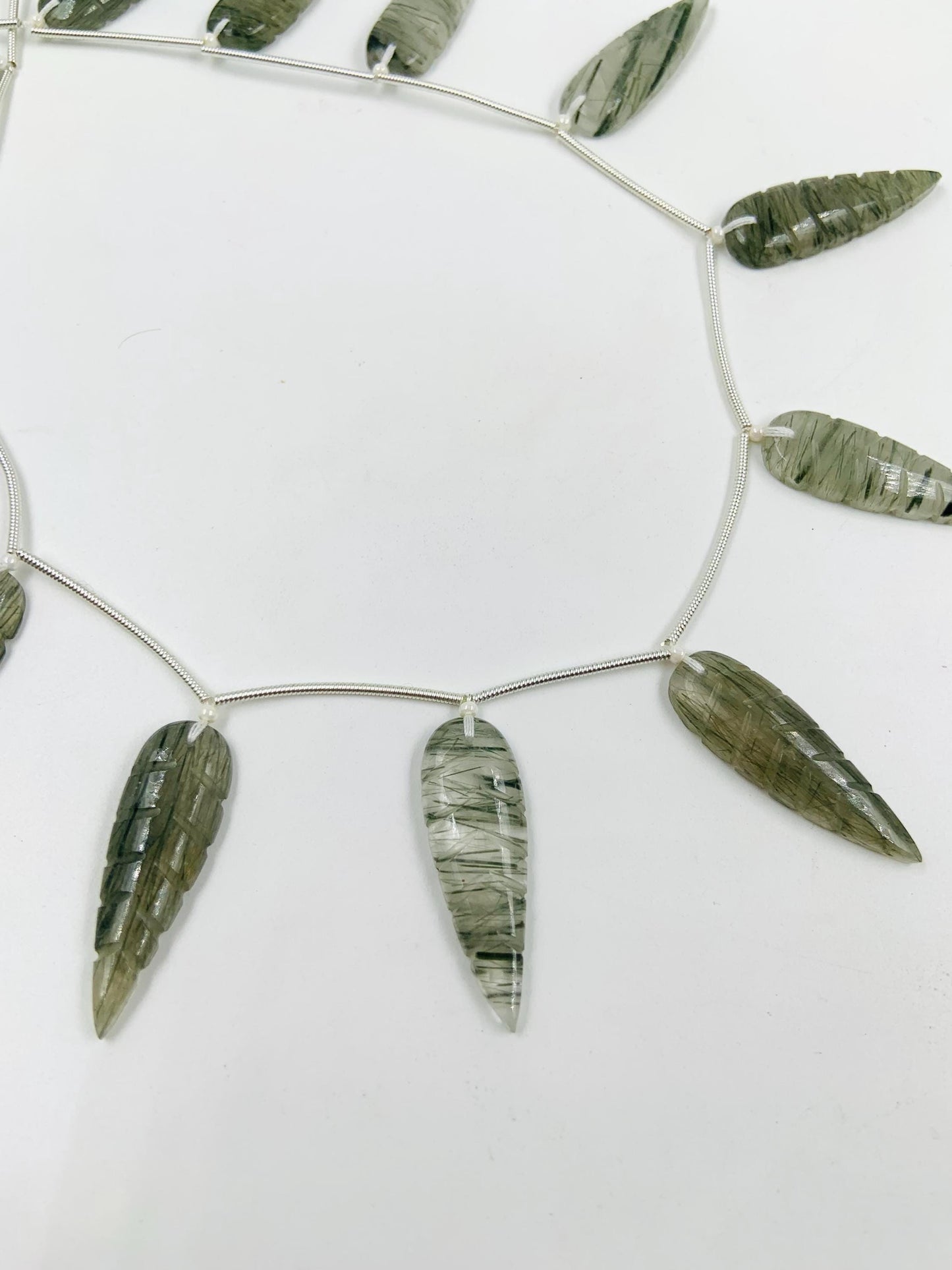 10 Pcs Natural Green rutile Leaf Shape Carved Gemstone Beads Briolette, Green rutile Gemstone for Jewelry Making Size 30x10x4mm gift for her