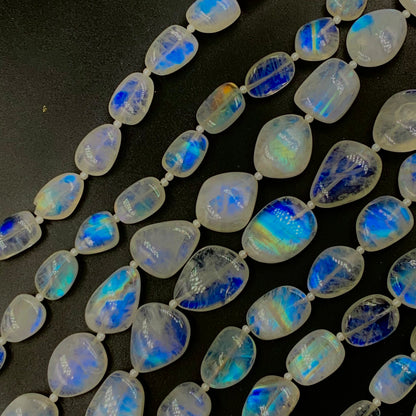 14 Pieces AAA Quality Natural White Rainbow Smooth Organic Oval  Gemstone , Blue Flashy Beads , Beads For Jewelry ,   SKU - 202