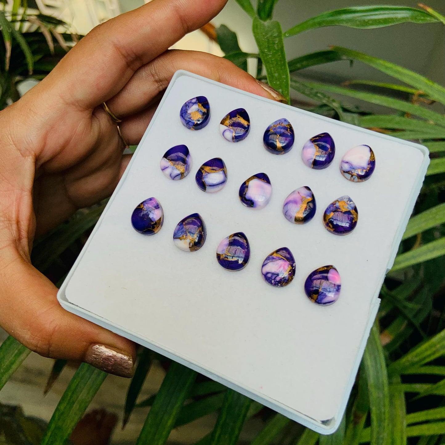 5 Pieces Natural Purple Copper Mojave Turquoise flatback Pear-Shaped Gemstone for Jewelry, Purple Turquoise Loose Stone Cabs, Size 10x12mm