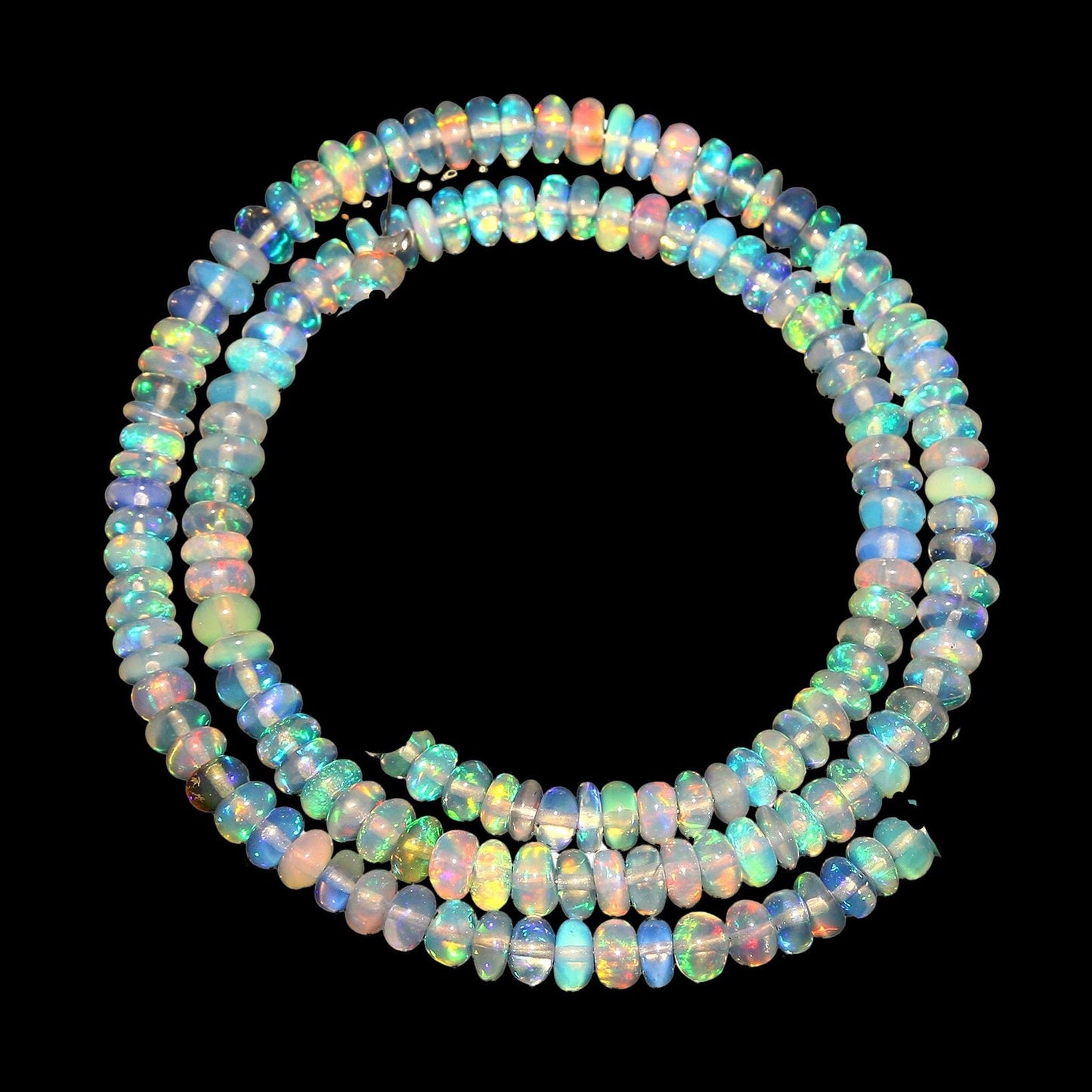 AAA Natural White Ethiopian Opal Smooth Rondelle Beads 6.5mm–7mm