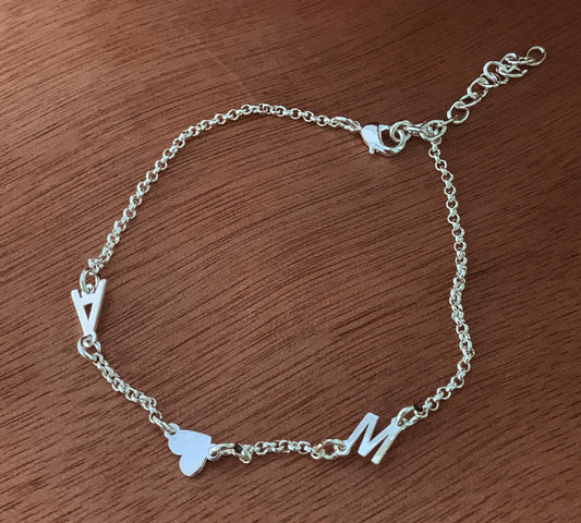 925 Sterling Silver Initial Letter Bracelet - Personalized Jewelry Gift for Her