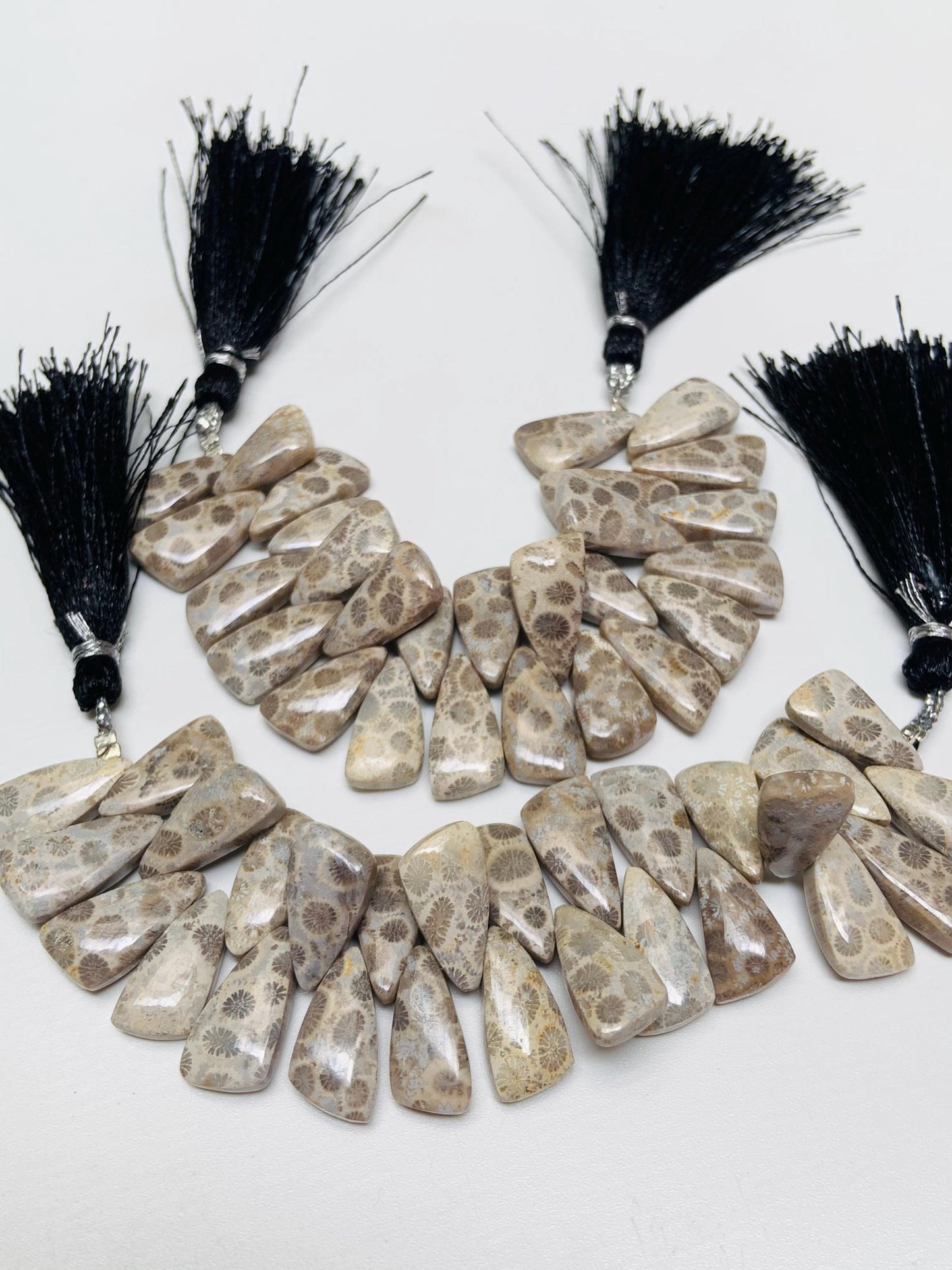 Fossil Coral Briolette Beads – Sail Crown Cut, Side Drilled 4 Inch Strand 8x16-9x18mm
