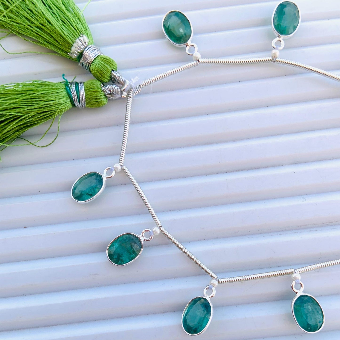 Natural Green Kyanite Oval Bezel Connector | Faceted Cutstone | 10 Pcs