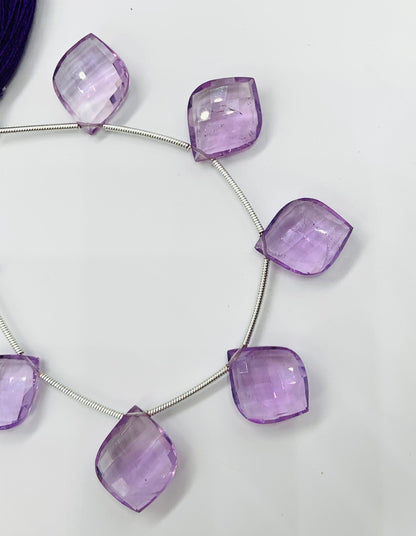 Natural Pink Amethyst Fancy Beads - Side Drill Faceted Gemstone 10 Pcs