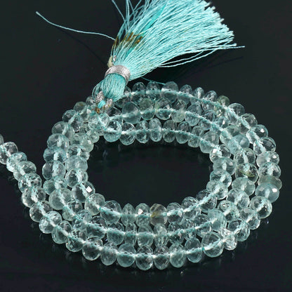 Natural Blue Aquamarine Faceted Rondelle Gemstone Beads