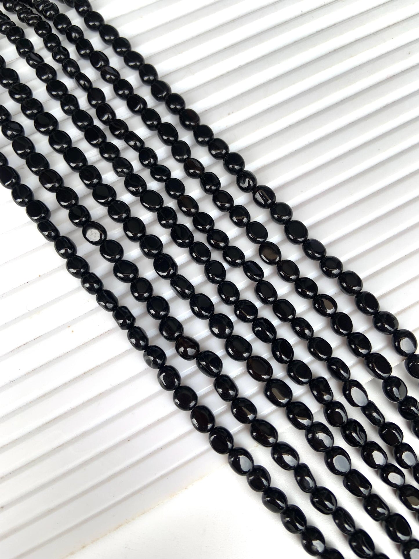 Natural Black Spinel Smooth Oval Nugget Beads Necklace