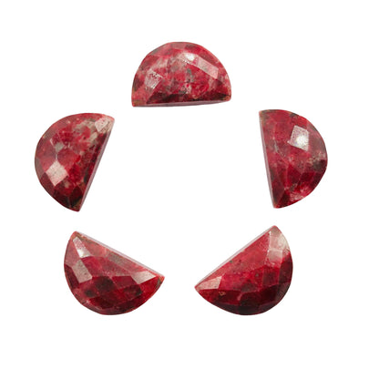 2 Pieces Natural Thulite Faceted Semi Circle Shape Gemstone, Size 10x16mm, Hand Carved Briolette Loose gemstone, D shape gemstone .