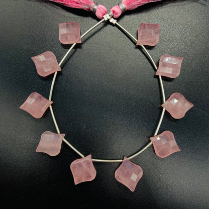 10 Pieces Natural Rose Quartz Carved Fancy Cut Shape Gemstone Briolette Side Drill Beads Line | Faceted Gemstone Beads. BBI1016