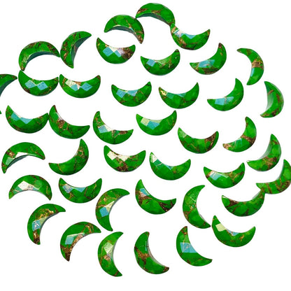 2 Pieces Green Copper Turquoise Faceted Crescent moon shape gemstone, carving gemstone, hand carved Moon shape gemstone, Size 7x16mm