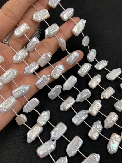 Natural Crystal White Rectangle Pearl Glass Beads Genuine Fresh water Pearl for Women's jewelry Size 10x18mm 8 Inches Wedding jewelry pearl