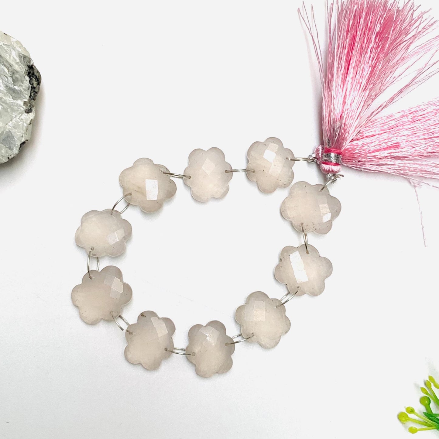 10 Pieces Natural Rose Quartz Faceted Double Drilled Gemstone Beads, Cloud Shape Gemstone, Hand Carved Gemstone Size 14x15x6mm BBI1125
