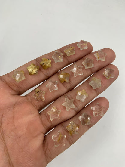2 Pieces Natural Golden Rutile Hand Carved Star Shape Briolette's, Star Shape Gemstone For Jewelry, Size 10 mm, SKU-BBI104