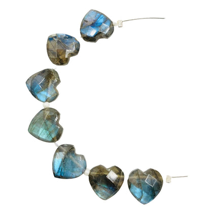 Natural Labradorite Heart Beads 7 Pcs – Faceted Carved Blue Flash Gemstone
