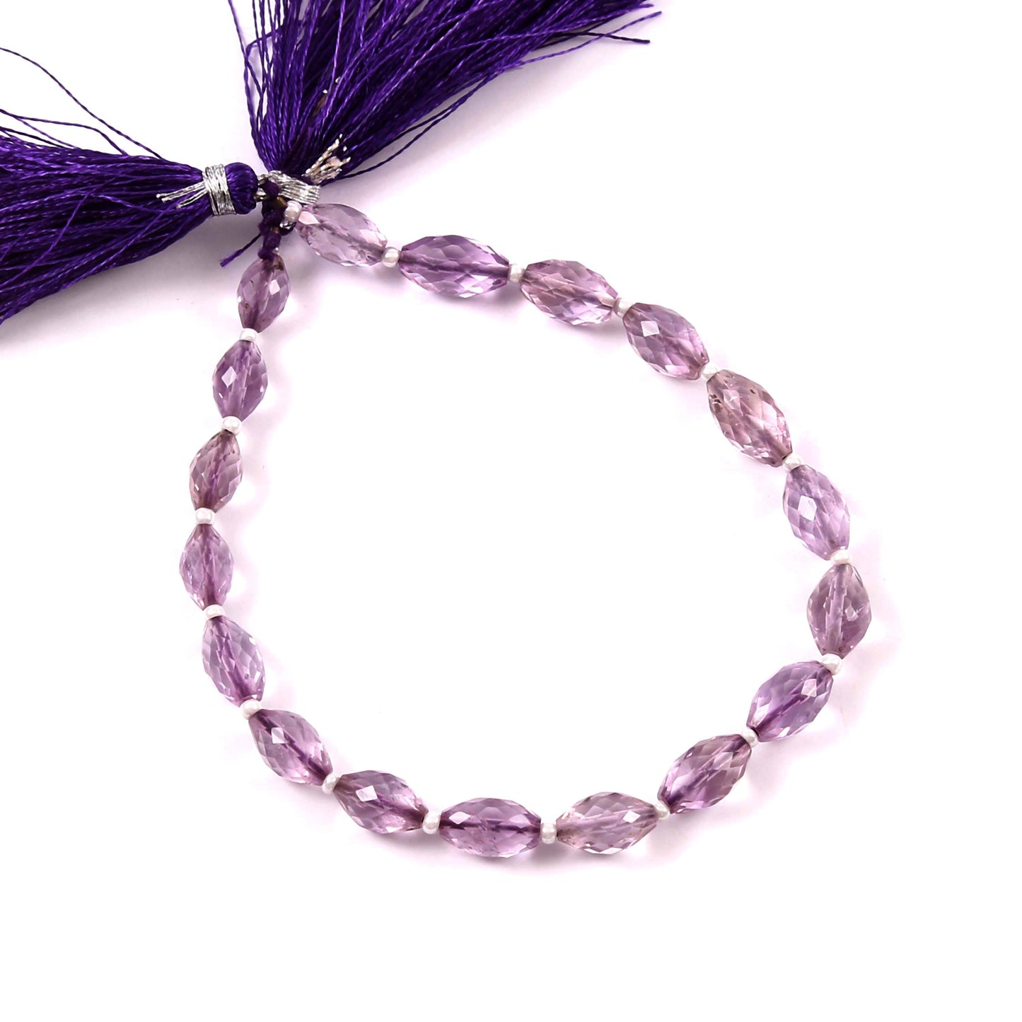 Natural Amethyst Faceted Olive Gemstone Beads 8" Strand