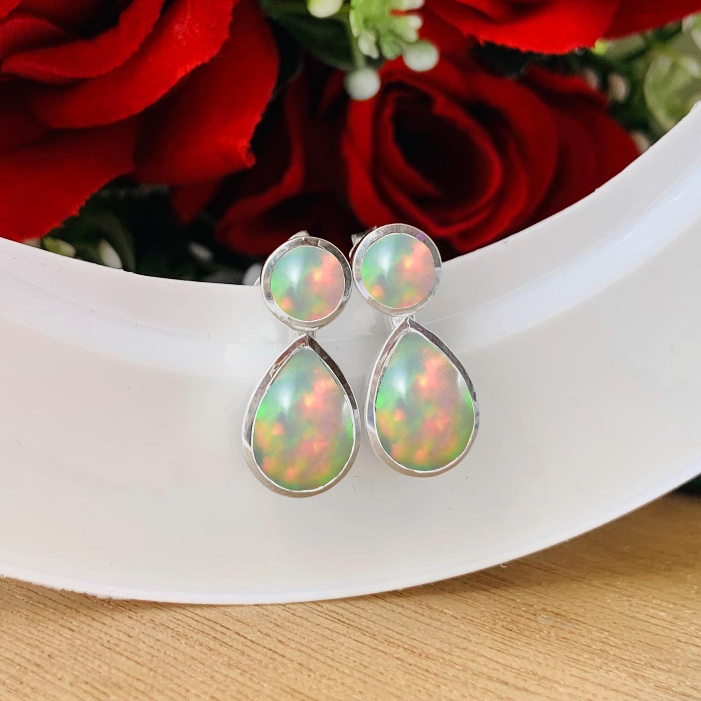 Dainty Opal Studs ~ Deliciated Silver Jewelry ~ Minimalist Fashion Earrings For Her ~ October Birthstone Jewelry ~ Gift For Mom ~ E-0080