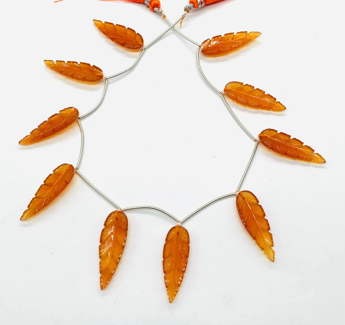 Orange Onyx 10 Pieces Leaf Shape Carved Gemstone Beads 30x10x4mm