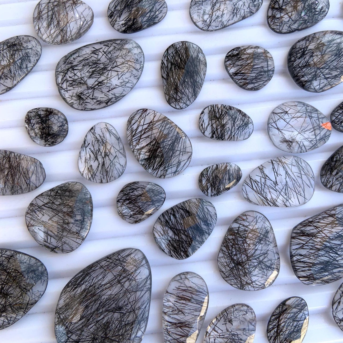 10 Pieces Natural Black Rutile Rose Cut Slices Cabochon Faceted Rose Cut Flat Back Cabochons, Rose Cut Loose Gemstone, Black Rutile Slices