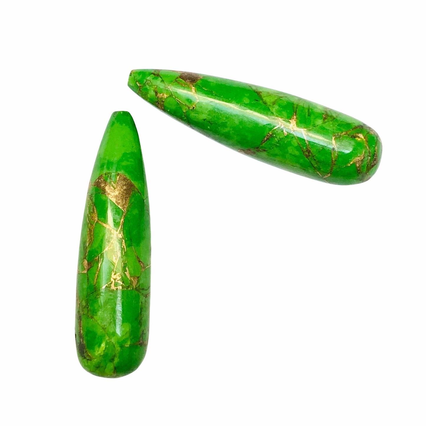 1 Pair Green Copper Turquoise Smooth Long Drop Gemstone, Size 9x30mm, Matching Pair Briolette, Earring Making Gemstone, , SKU - BBI987