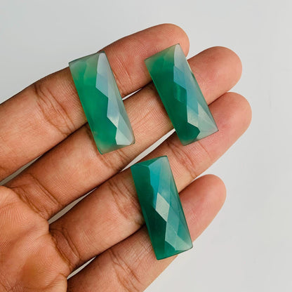3 Pieces Natural Green Onyx faceted Rectangle Shape face drill Gemstone beads, Size 12x60mm Earring making gemstone briolette gift for her