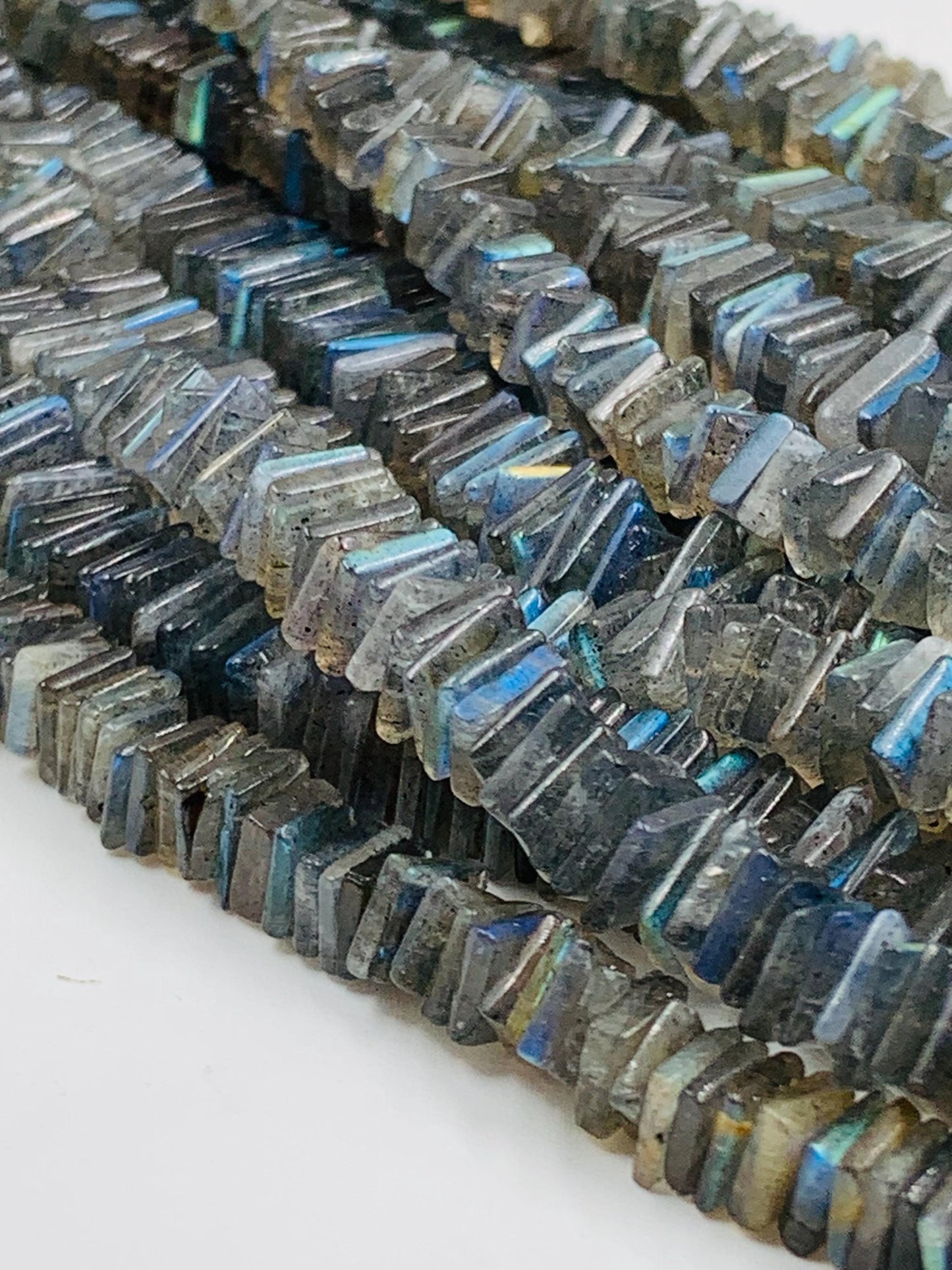 AAA Blue Flash Labradorite Square Beads, Smooth Gemstone Strand, 18 Inch
