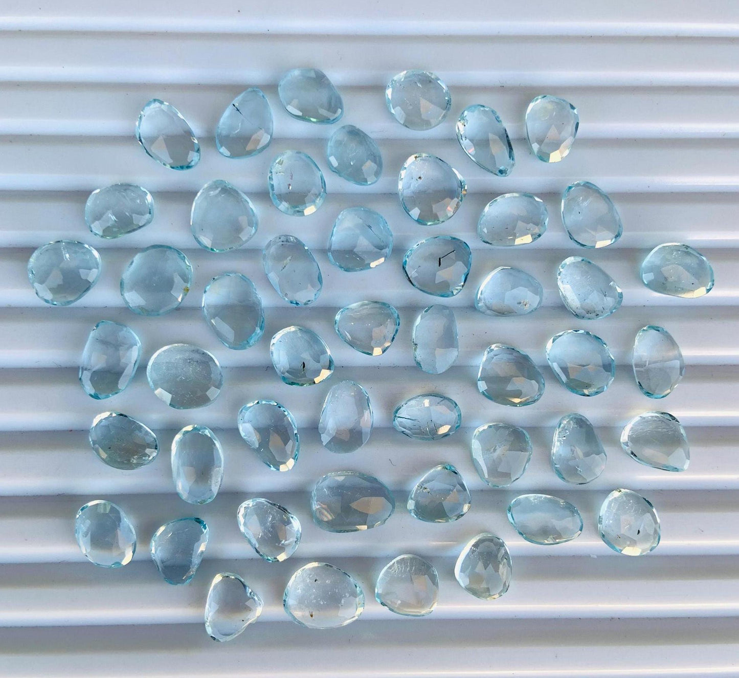 Natural Blue Topaz Rose Cut Slices Cabochons Faceted Rose Cut Flat Back Cabochons, Rose Cut Loose Gemstone, Blue Topaz Gemstone Slices Cut