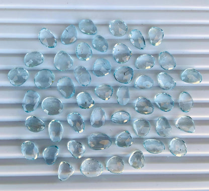 Natural Blue Topaz Rose Cut Slices Cabochons Faceted Rose Cut Flat Back Cabochons, Rose Cut Loose Gemstone, Blue Topaz Gemstone Slices Cut