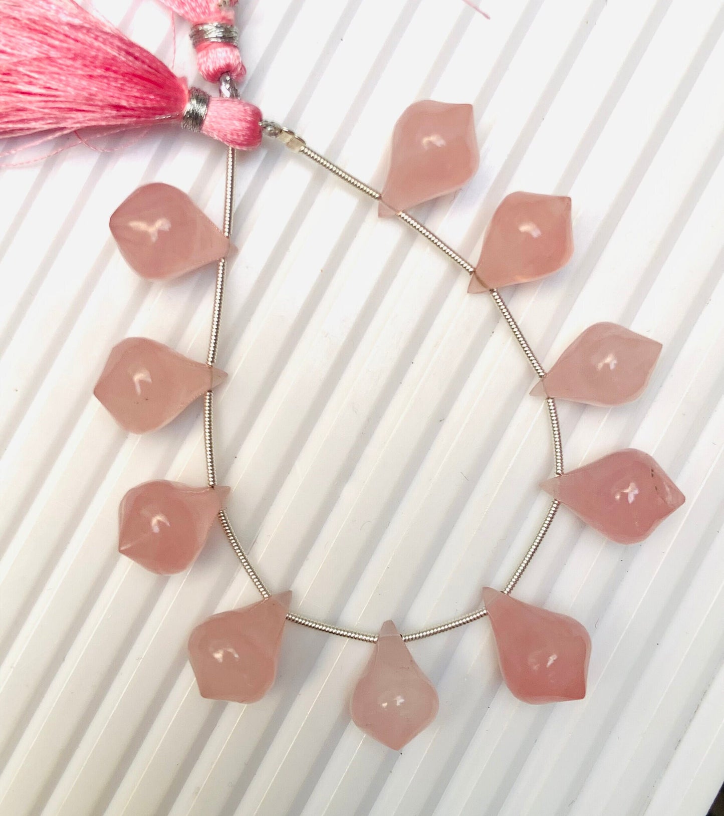 10 Pieces Natural Rose Quartz Trolleite Slanted Smooth Gemstone Beads Size 12x17mm Trolleite for Jewelry Making.