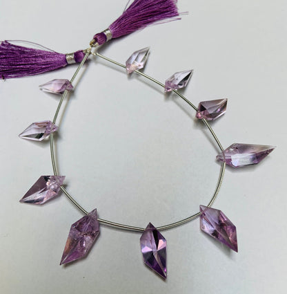 Natural Amethyst & Ametrine Spindle Cut Beads - Faceted Gemstone 10 Pcs