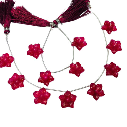 4 Pieces Beautiful Red Wine Quartzite Carved Flower Shape Briolette Side Drill Beads handmade Carved gemstone Size-16X16X4mm