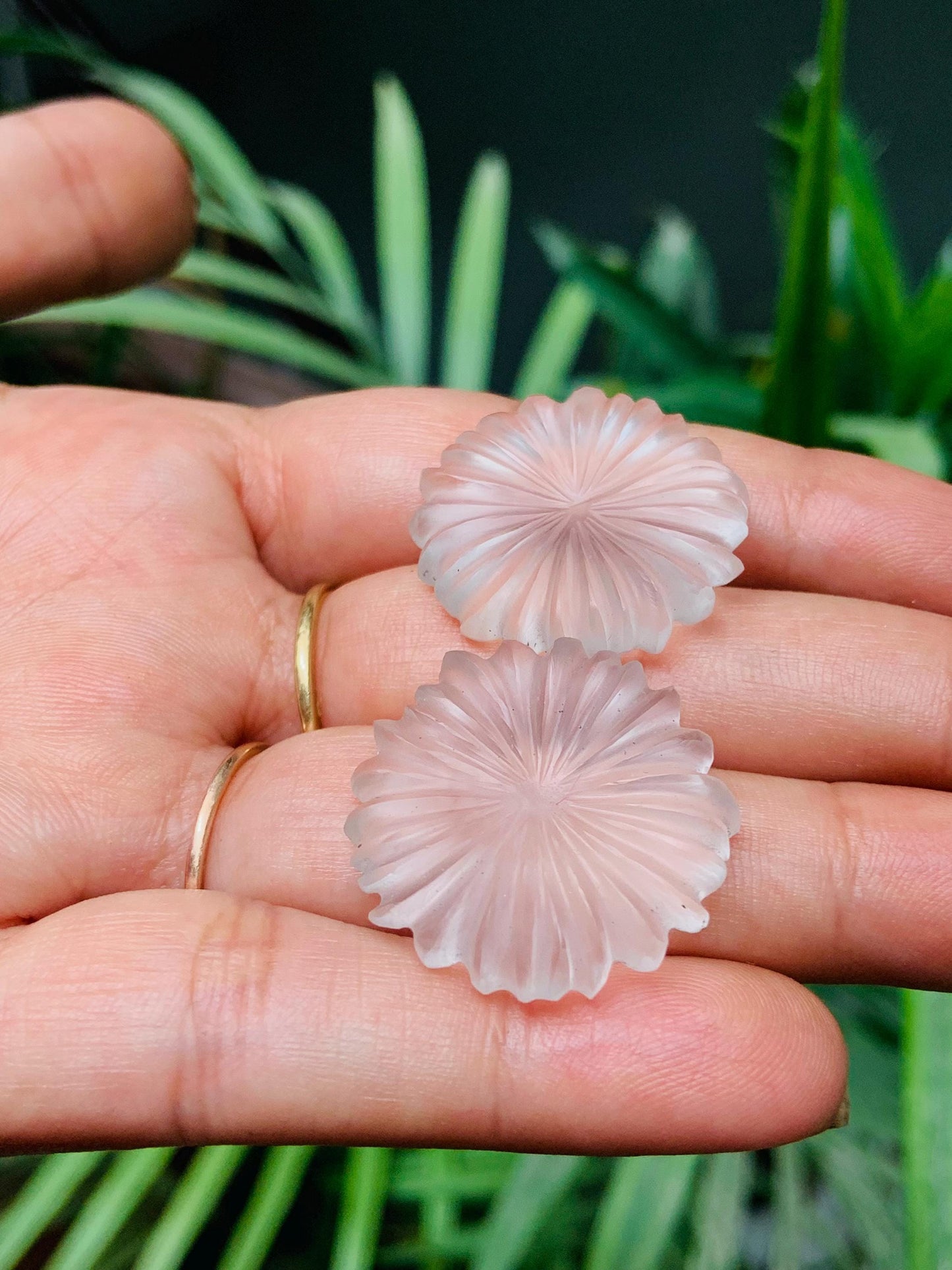 1 Pair Natural Crystal Quartz Hand Carved Flower Shape Briolette Beads, Carved Flower shape jewelry making Pair Gemstone Size -25x25X5mm