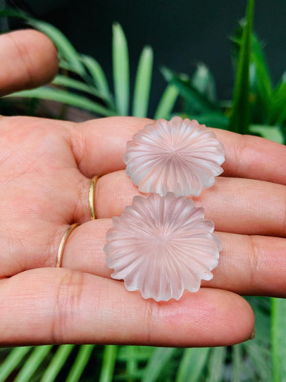 1 Pair Natural Crystal Quartz Hand Carved Flower Shape Briolette Beads, Carved Flower shape jewelry making Pair Gemstone Size -25x25X5mm