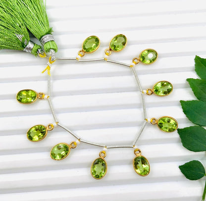 Peridot Faceted Oval Bezel Connectors | 10 Pcs 6x8mm Gold