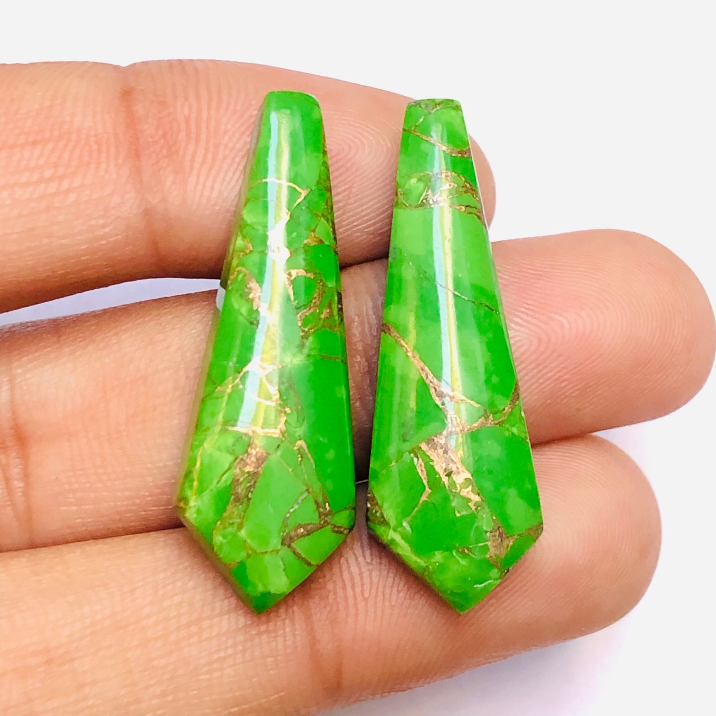 1 Pair Green Copper Turquoise Smooth Long Kite Shape Gemstone, Size 11x32mm, Matching Pair Briolette, Earring Making Gemstone, SKU - BBI978