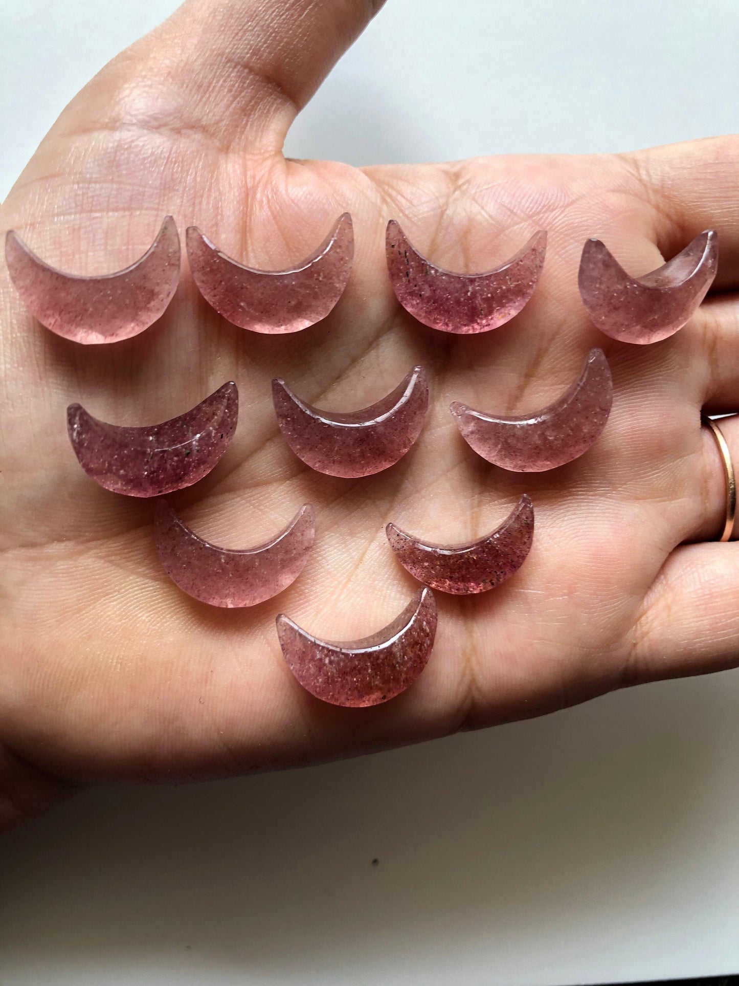 2 Pieces Natural Red Strawberry quartz, Crescent moon shape gemstone, carving gemstone, natural gemstone, moon shape gemstone, size 7x16mm