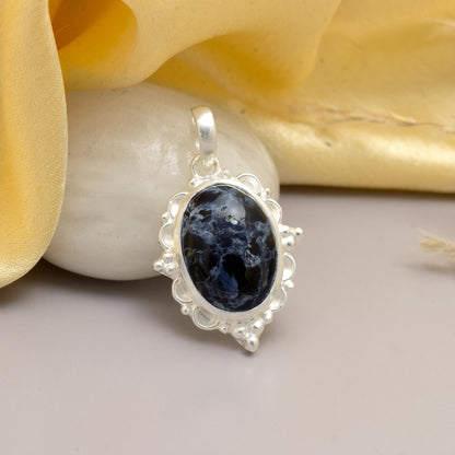 Handmade Pietersite Oval Cabochon Pendant 925 Sterling Silver Necklace 12x17mm