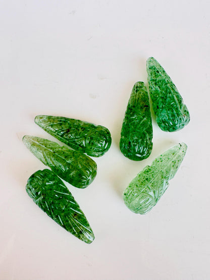 1 Pair Natural Green Strawberry Hand Carved Drop Shape Briolette Beads, Handmade Matching Pair beads, Earring Making Gemstone Size - 9x26mm