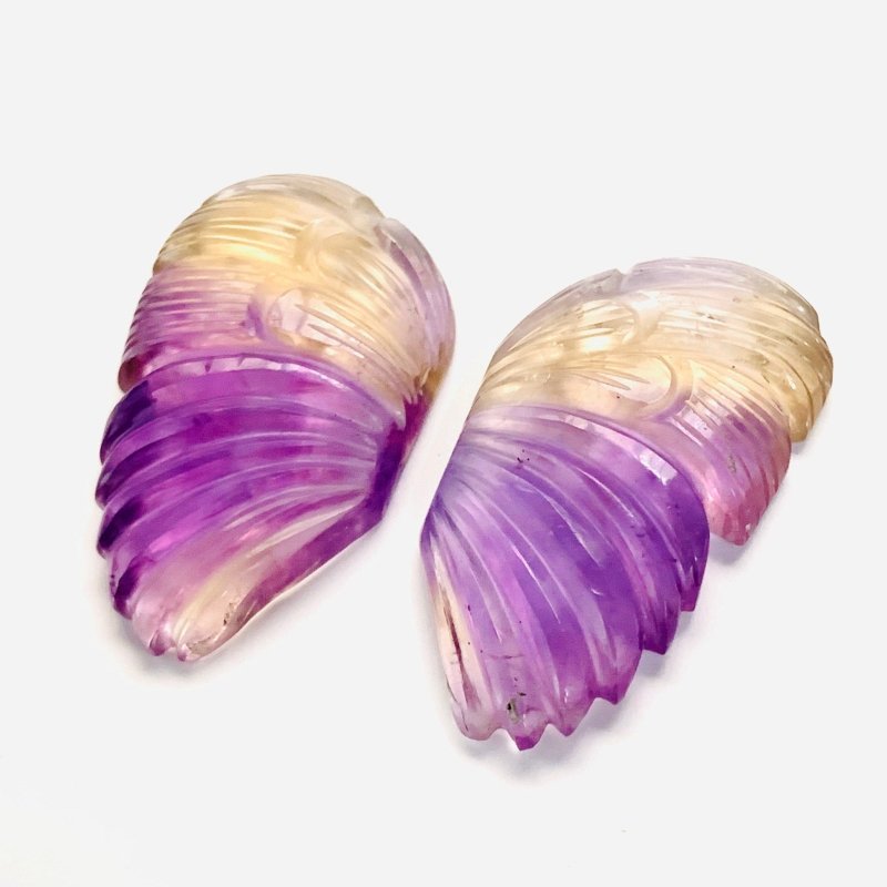 Ametrine Butterfly Wing Beads Pair | Hand Carved Briolette Gemstone | Natural Stone - BeadsBoatInc