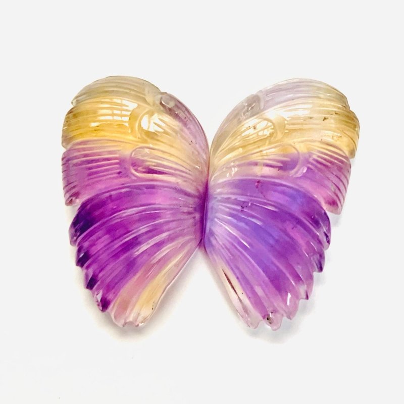 Ametrine Butterfly Wing Beads Pair | Hand Carved Briolette Gemstone | Natural Stone - BeadsBoatInc