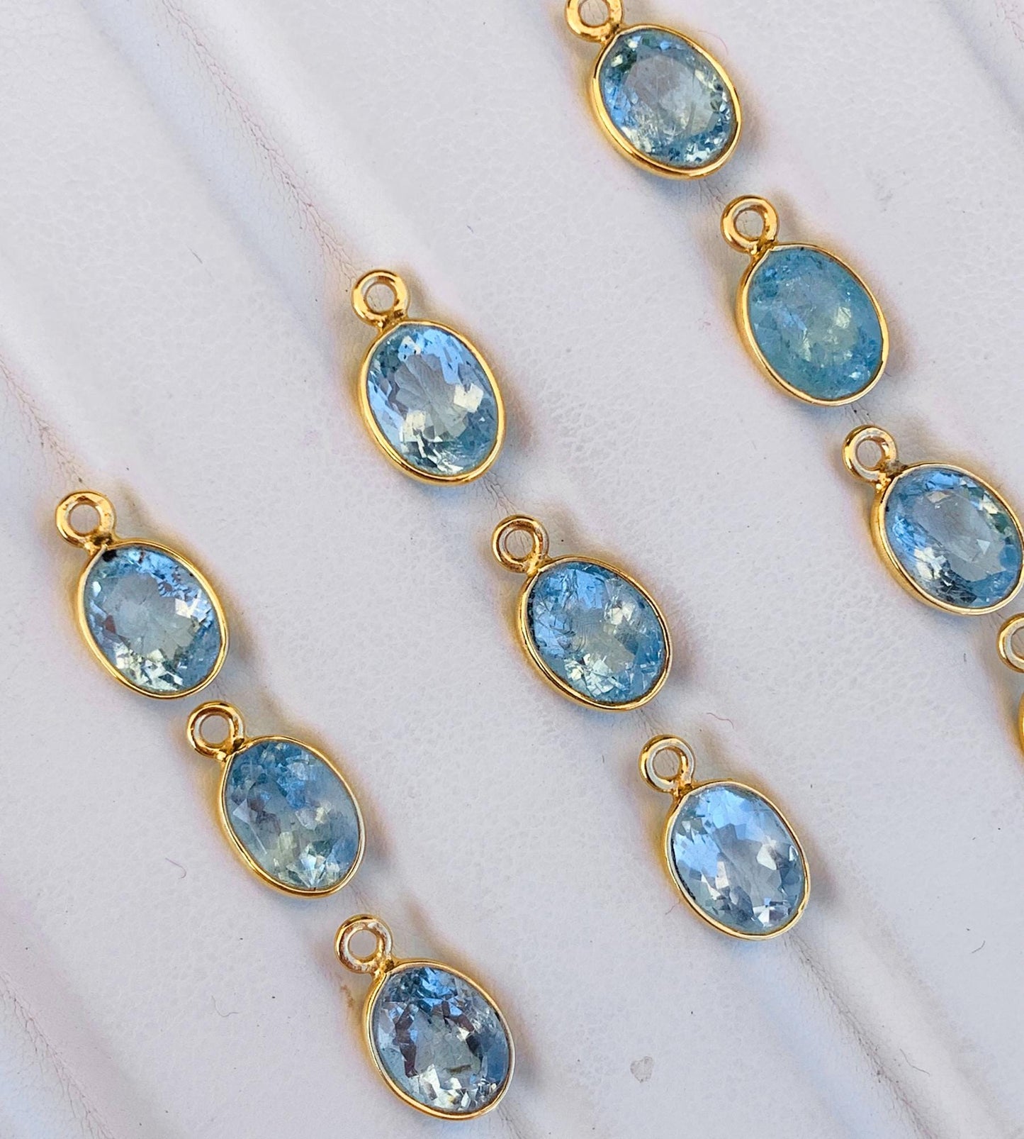 Aquamarine Connectors ~ Oval Bezel Link ~ Silver & Gold Charm for Earrings, Bracelets, and Birthstone Jewelry Supplies - BeadsBoatInc