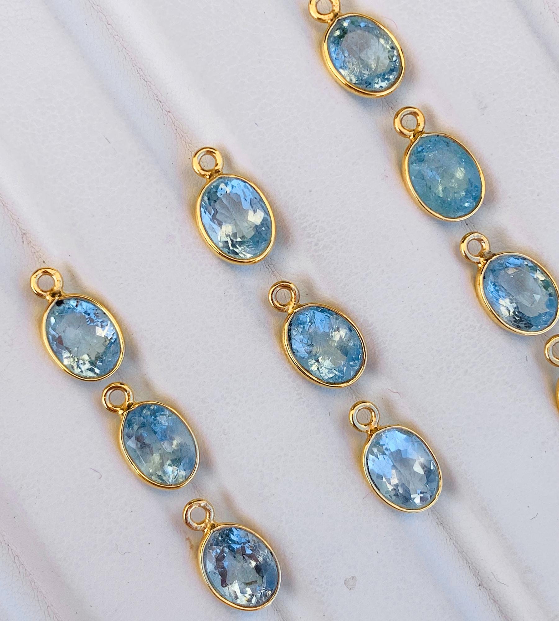 Aquamarine Connectors ~ Oval Bezel Link ~ Silver & Gold Charm for Earrings, Bracelets, and Birthstone Jewelry Supplies - BeadsBoatInc