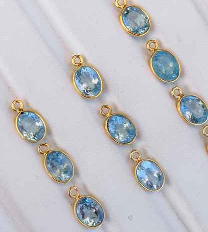 Aquamarine Connectors ~ Oval Bezel Link ~ Silver & Gold Charm for Earrings, Bracelets, and Birthstone Jewelry Supplies - BeadsBoatInc