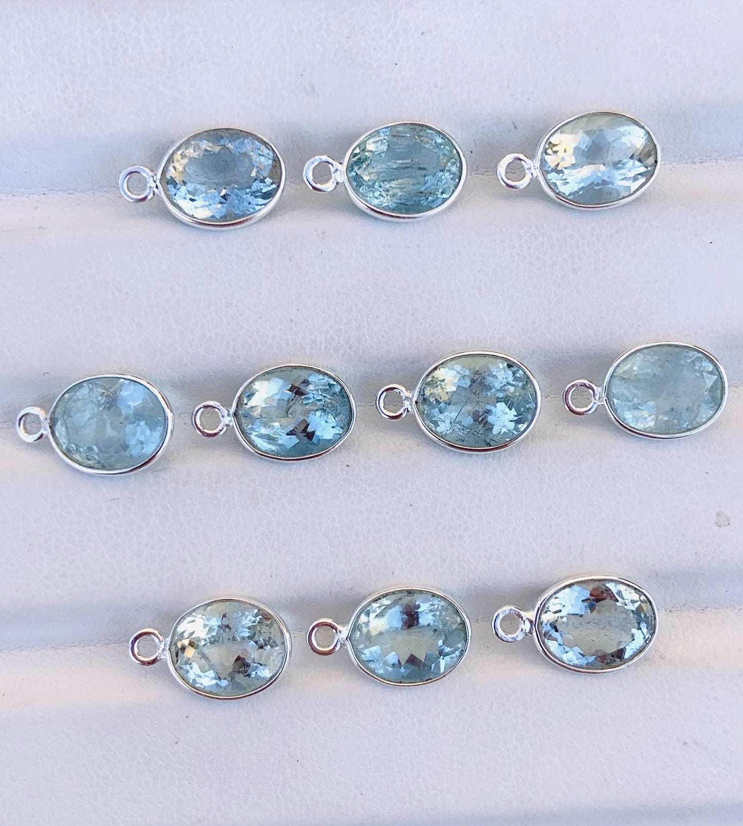 Aquamarine Connectors ~ Oval Bezel Link ~ Silver & Gold Charm for Earrings, Bracelets, and Birthstone Jewelry Supplies - BeadsBoatInc
