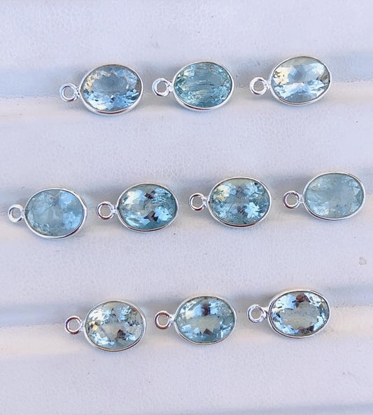 Aquamarine Connectors ~ Oval Bezel Link ~ Silver & Gold Charm for Earrings, Bracelets, and Birthstone Jewelry Supplies - BeadsBoatInc