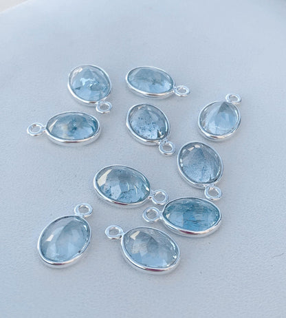 Aquamarine Connectors ~ Oval Bezel Link ~ Silver & Gold Charm for Earrings, Bracelets, and Birthstone Jewelry Supplies - BeadsBoatInc