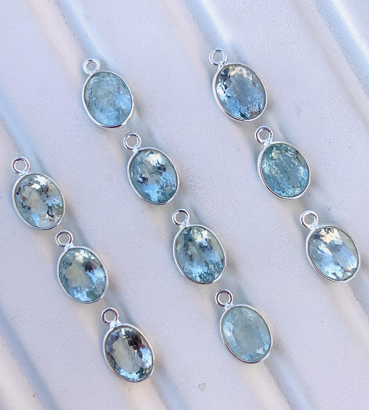 Aquamarine Connectors ~ Oval Bezel Link ~ Silver & Gold Charm for Earrings, Bracelets, and Birthstone Jewelry Supplies - BeadsBoatInc