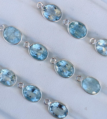 Aquamarine Connectors ~ Oval Bezel Link ~ Silver & Gold Charm for Earrings, Bracelets, and Birthstone Jewelry Supplies - BeadsBoatInc