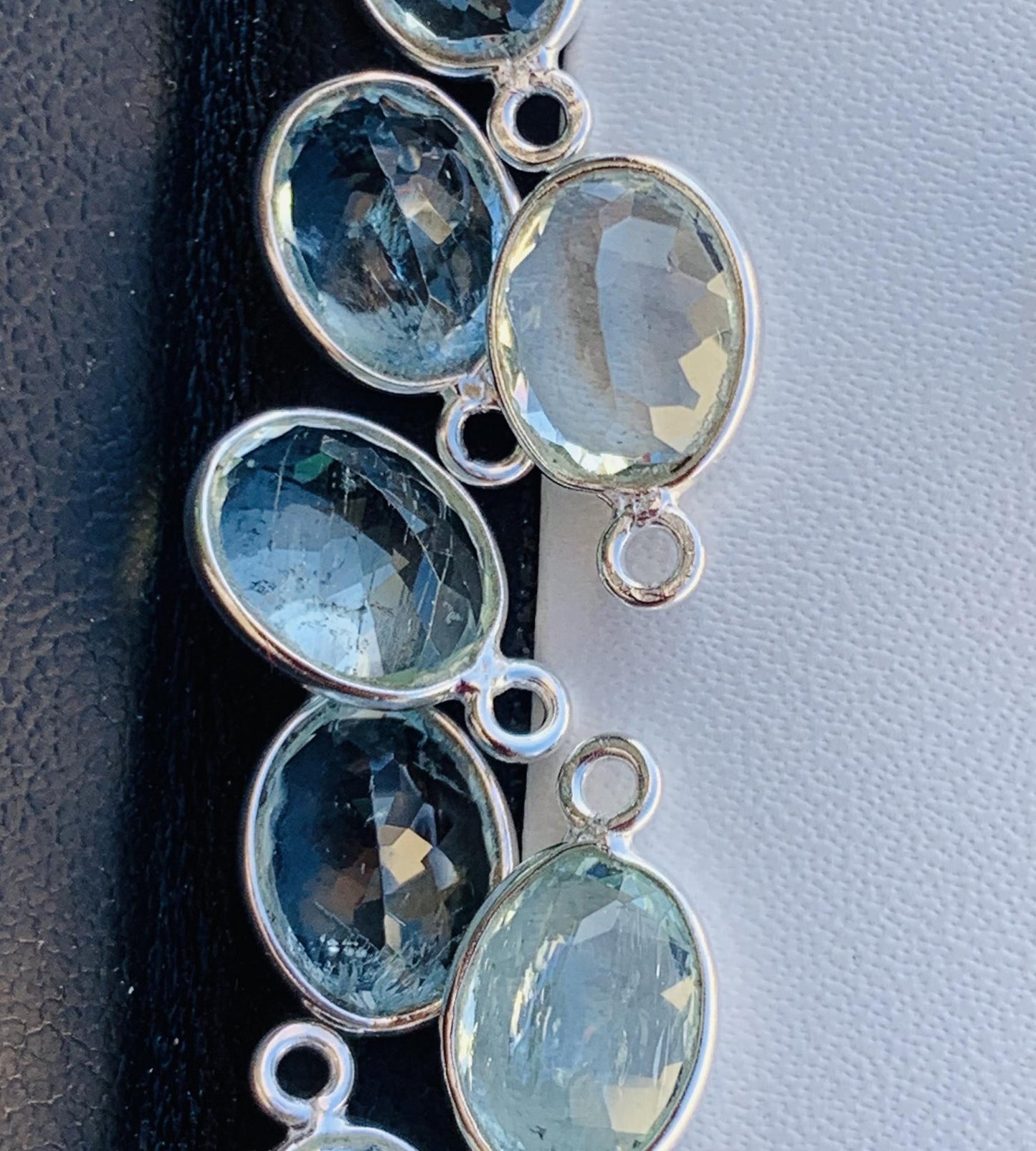 Aquamarine Connectors ~ Oval Bezel Link ~ Silver & Gold Charm for Earrings, Bracelets, and Birthstone Jewelry Supplies - BeadsBoatInc