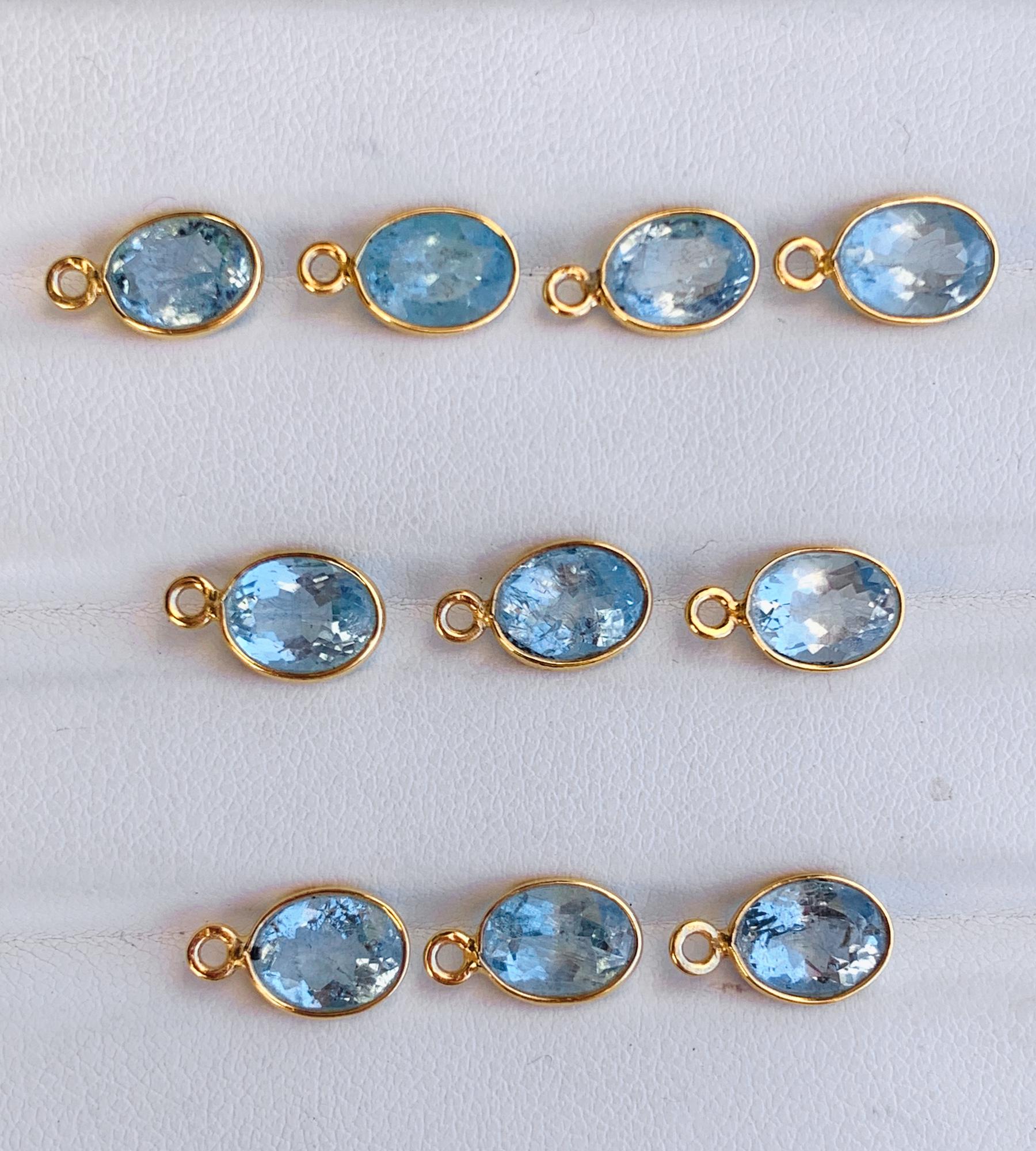 Aquamarine Connectors ~ Oval Bezel Link ~ Silver & Gold Charm for Earrings, Bracelets, and Birthstone Jewelry Supplies - BeadsBoatInc