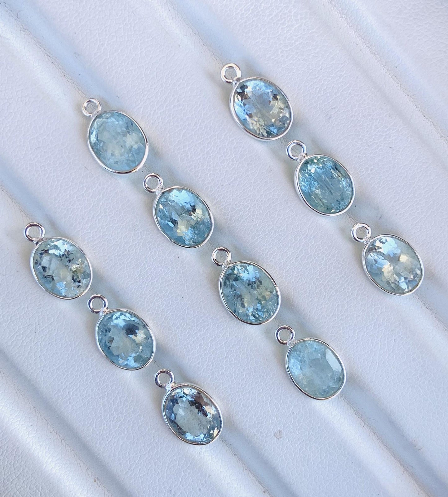 Aquamarine Connectors ~ Oval Bezel Link ~ Silver & Gold Charm for Earrings, Bracelets, and Birthstone Jewelry Supplies - BeadsBoatInc